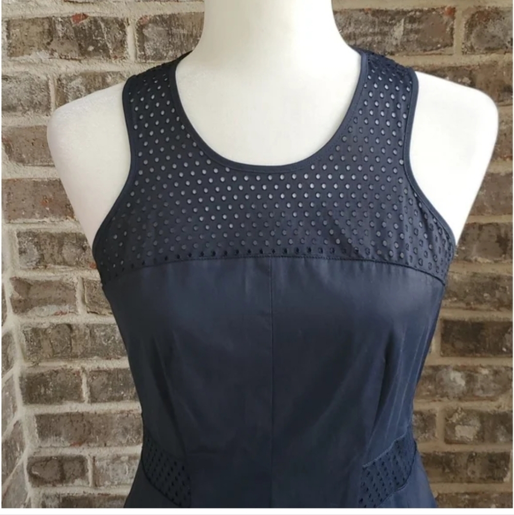 Rebecca Taylor Navy Blue Fit And Flare Laser Cut Dress - Picture 4 of 5
